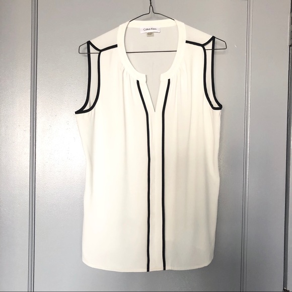 Calvin Klein Tops - Calvin Klein Top Contrasting Trim White and Black